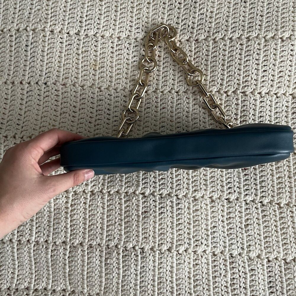 A New Day Teal and Gold Baguette Evening Shoulder Bag With Chain Handle - Picture 5 of 9
